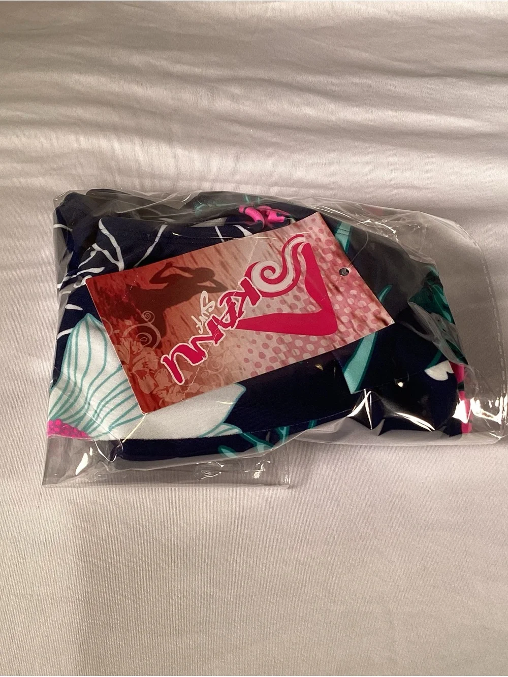 KANU SURF Girls Navy Floral Tankini with Teal & Pink Accents